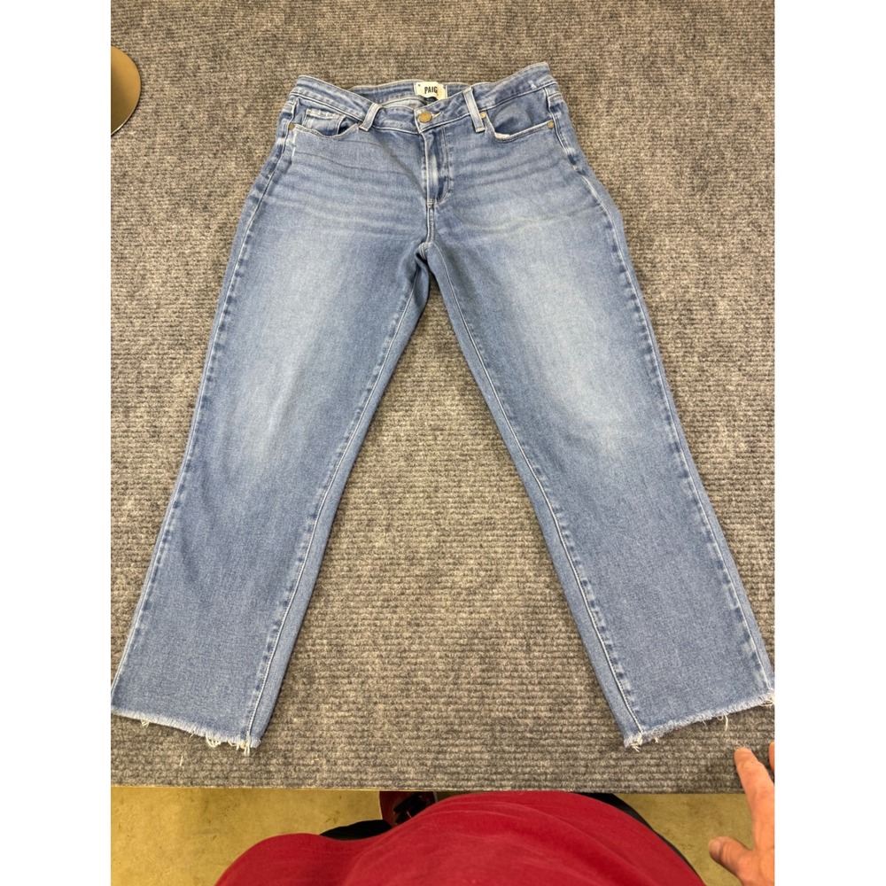 PAIGE Kylie Crop Jeans Light Wash Distressed Frayed Hem Women's Size 30x25 - Picture 2 of 14